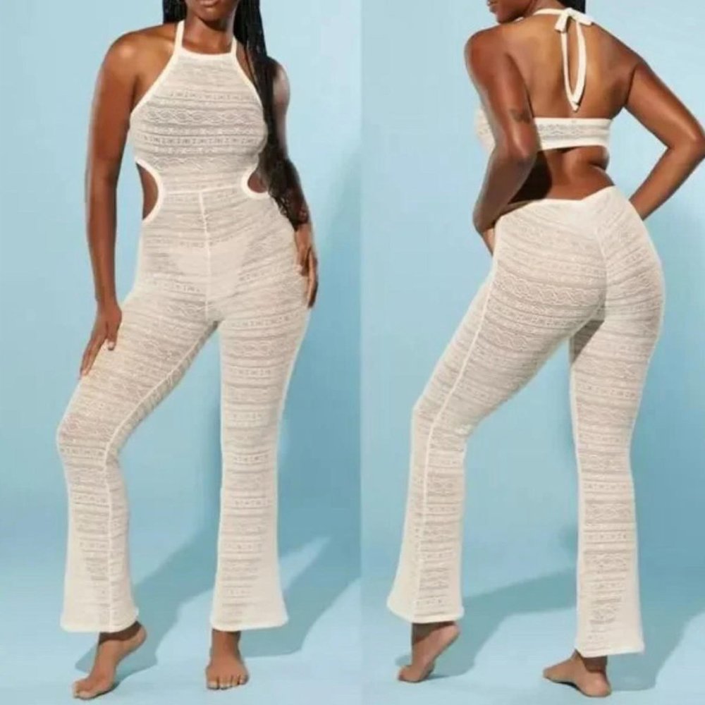 NWT Yitty Knit Slip Flare Leg‎ Jumpsuit "On My Ivories" Size XL
